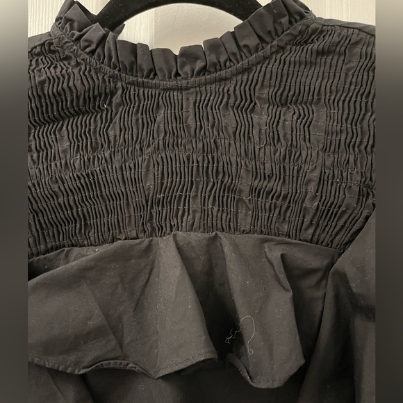 Zara Black Ruffle Smocked Long Sleeve Blouse Top - Picture 5 of 10